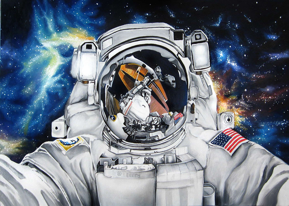 hyperrealism Realism cosmos iss cosmonaut Astro astronaut painter stars photorealism art boy tattoo ilustation