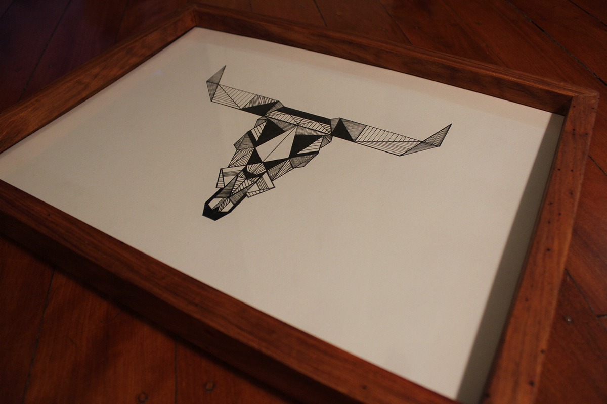woodwork wood upcycled RECYCLED pen and ink ink geometric lines black blocks