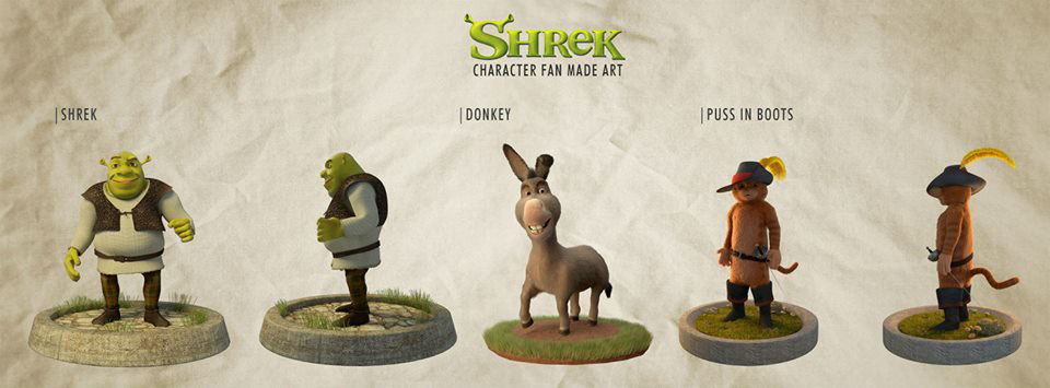 shrek 3D blender Character personagem gato de botas donkey Burro movie Filme