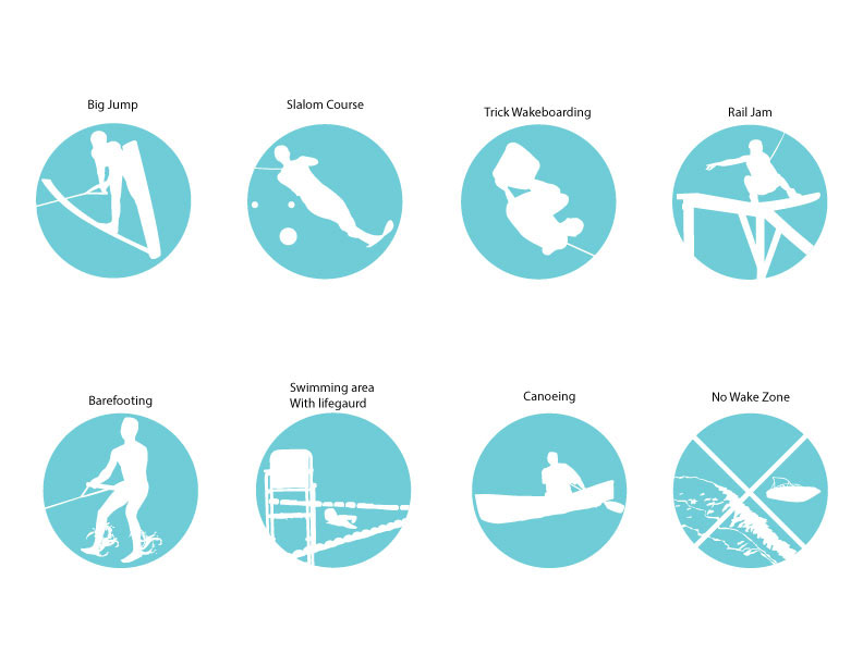 Coble ski school  icon design  Illustration  wakeboarding  barefooting  slalom  adventure Silhouettes