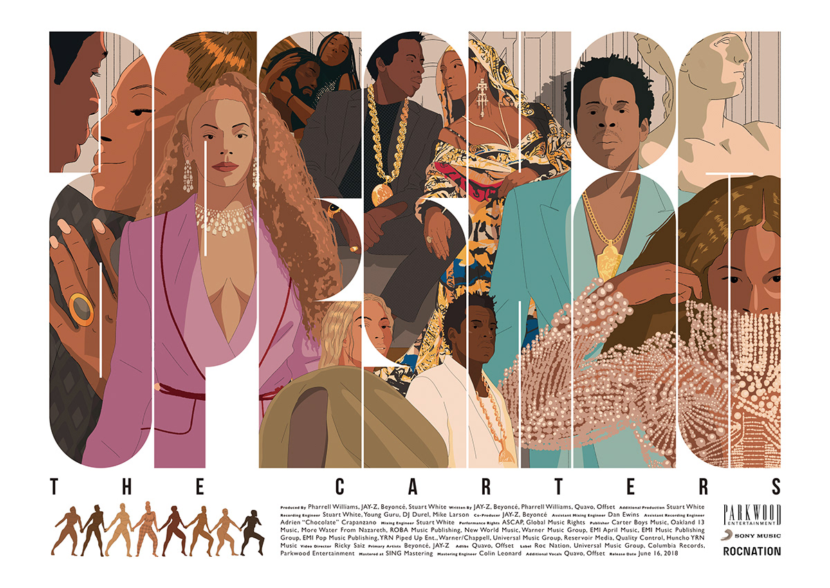 Beyonce digital illustration hiphop ILLUSTRATION  jay-z roc nation Ggraphic design typography  