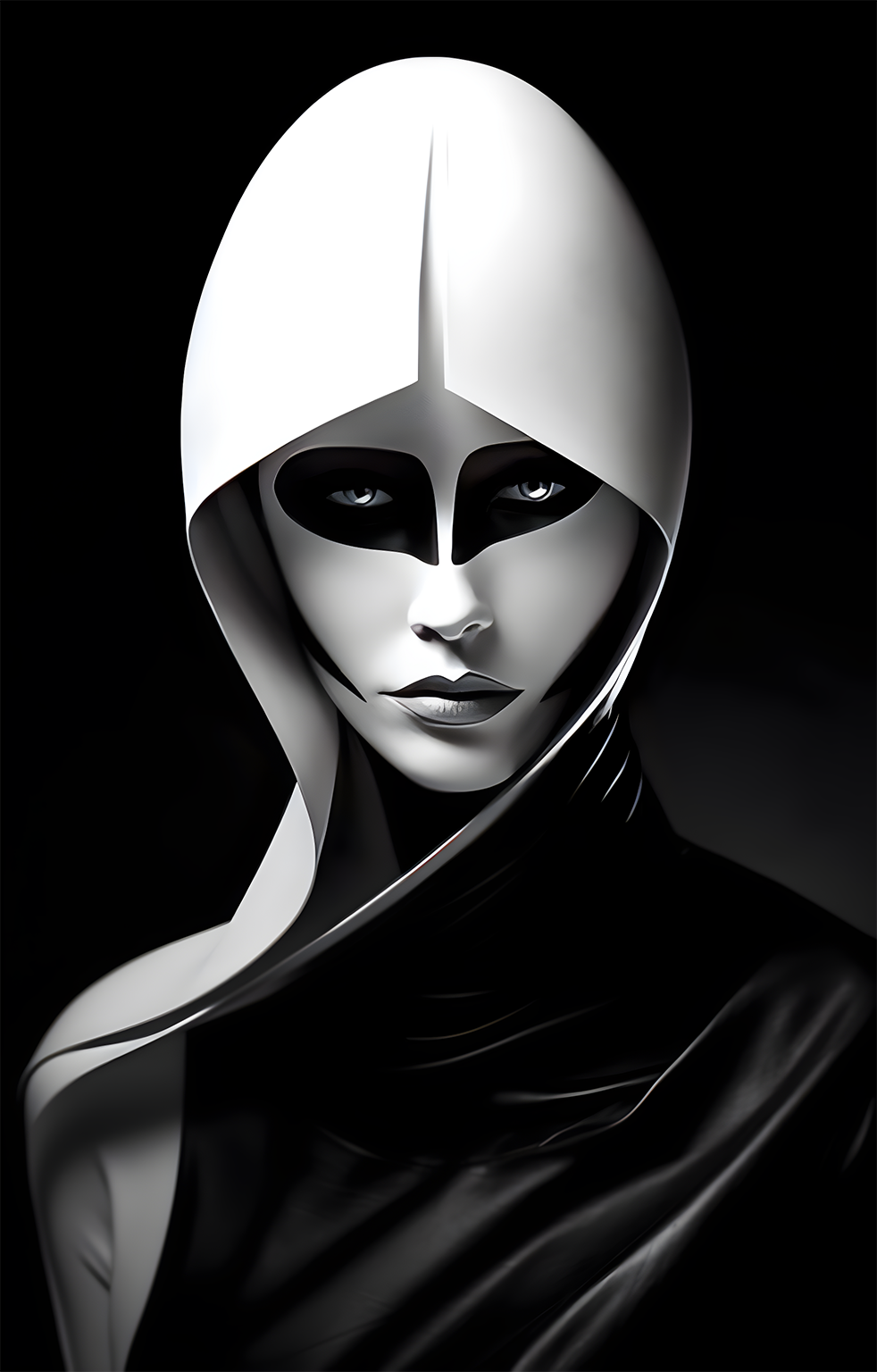 A stunning fusion of futuristic glamour and monochrome aesthetics  painted in bold black and white.