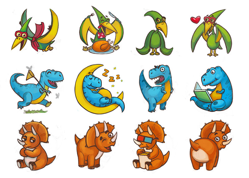 stickers cute Dino dinosaurs pets