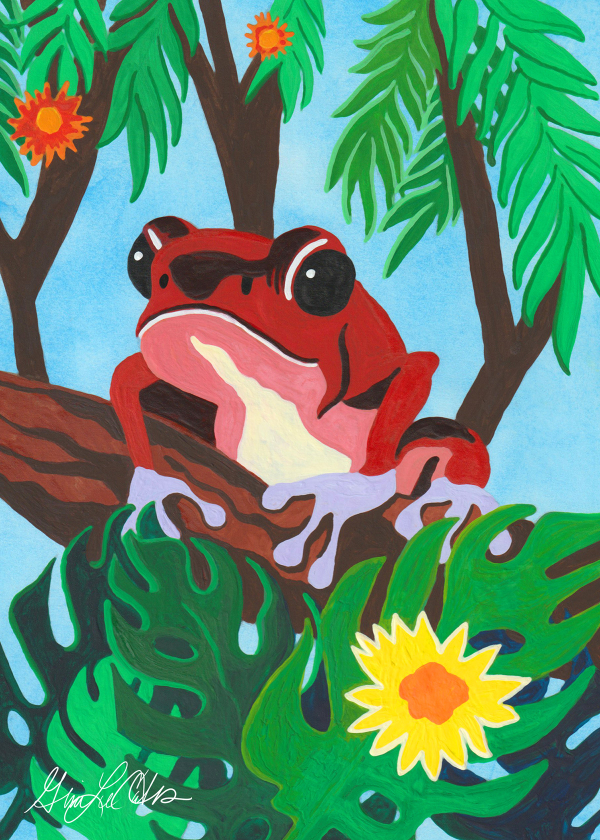 animals art licensing card design cards frog gouache greeting card jungle Nature stationary