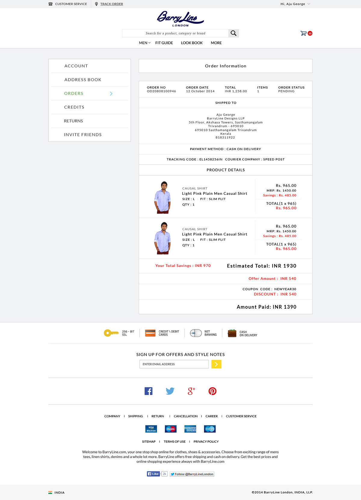 BarryLine user interface Ecommerce online shopping site fashion website user experience UI ux