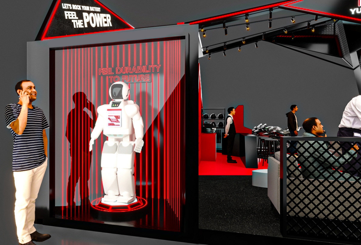 3D Advertising  automotive   batteries booth design Event Exhibition  modern Render