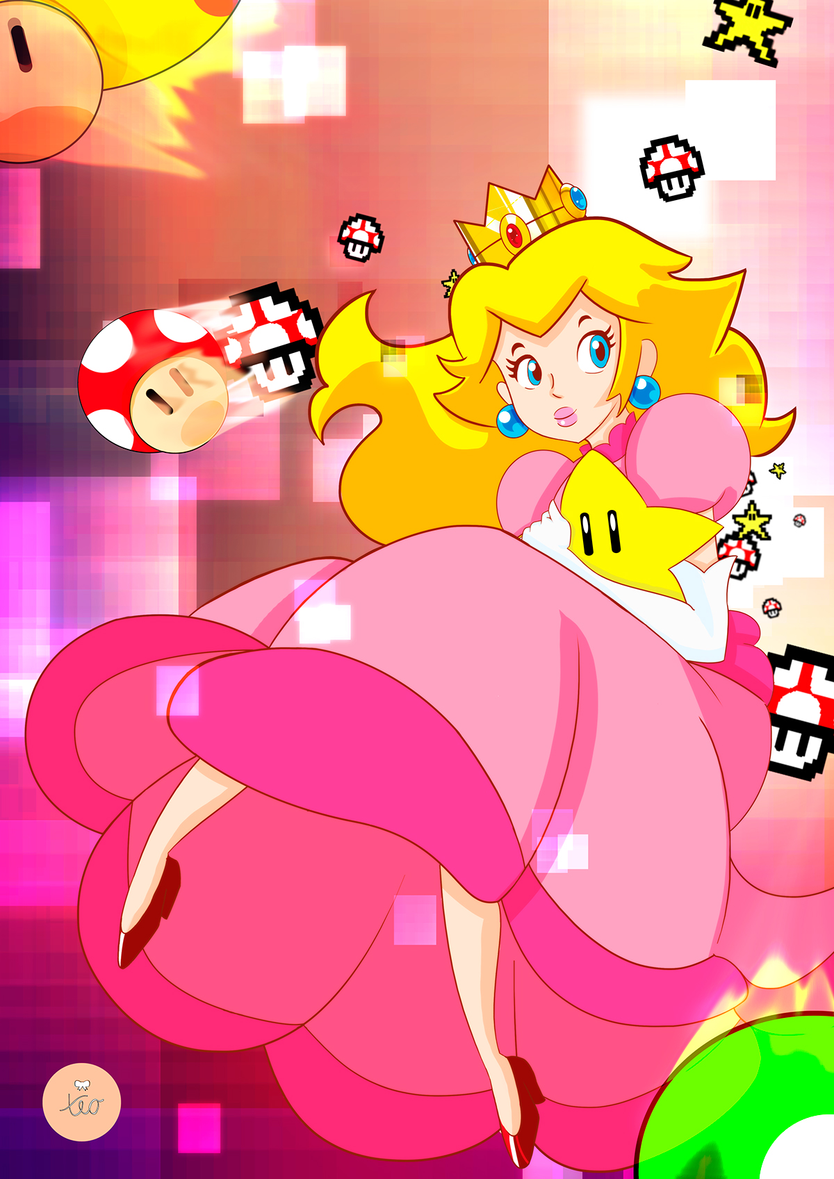 Princess Peach Nintendo tribute pixel super mario bros mario Video Games Games childhood