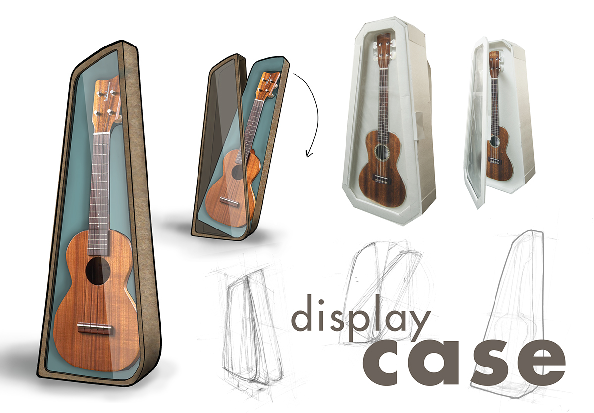 Ukulele Uke case redesign Display instrument box Travel backpack Playful happy