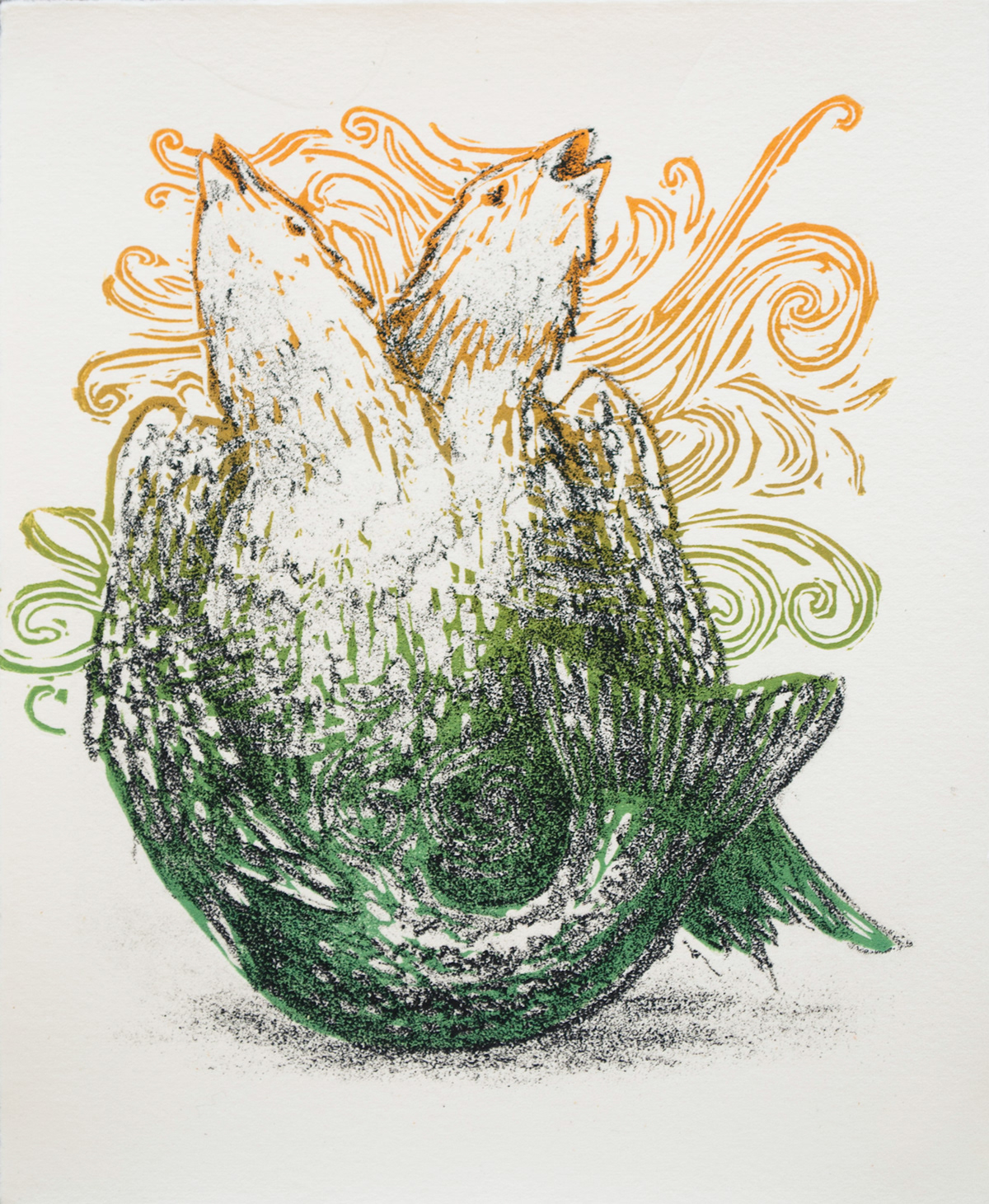 lithography linoleum cosmogony color symbols animals fish bird