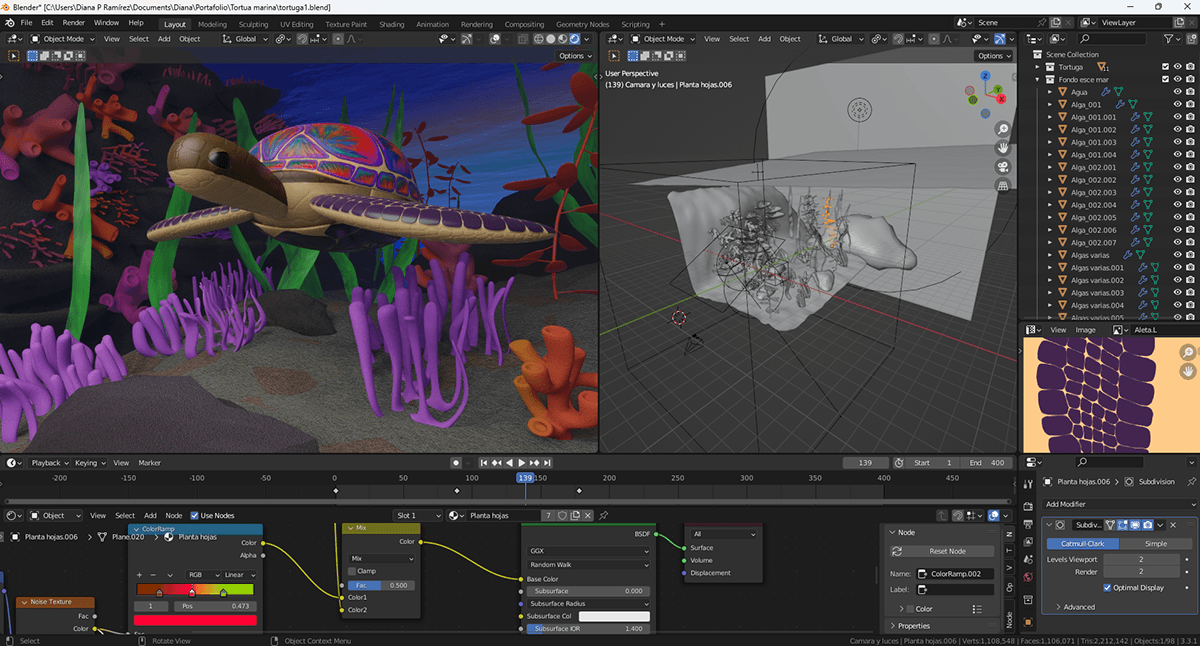 blender 3D Render 3d modeling 3d animation Ocean tortuga tortoise