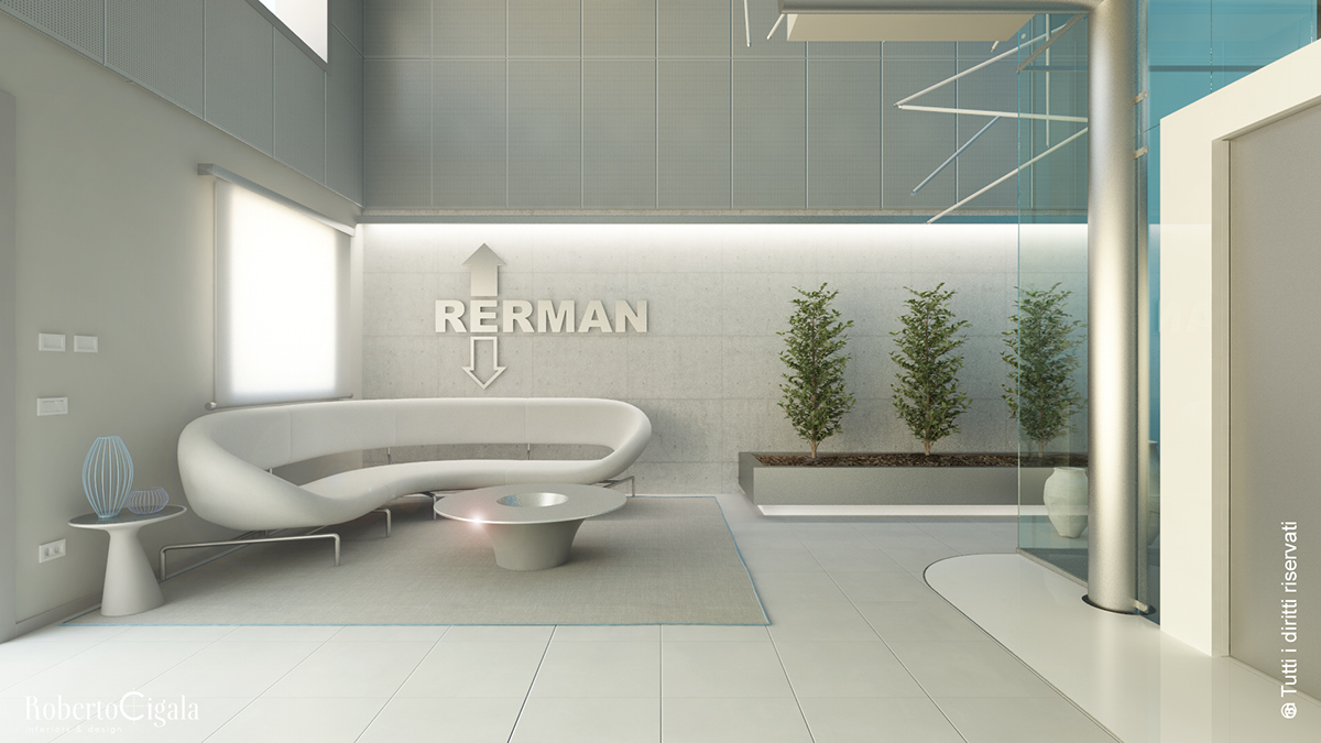 Roberto Cigala interiors & design Rerman modern interior reception blue