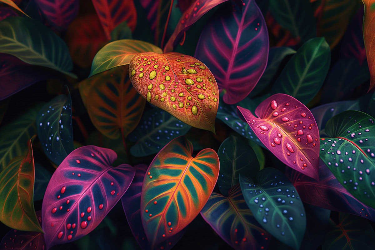 Digital Art  midjourney rainforest Exotic plants jungle lush frog Poison Dart Frog textured leaves vibrant colours
