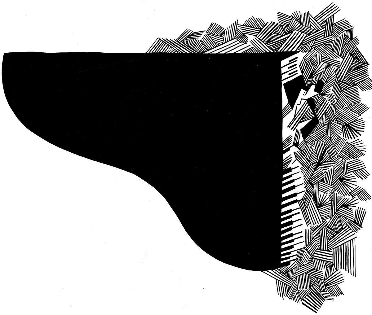 ink  Graphic ink graphic jazz Dostoevsky Sergei Rachmaninoff Double Bass cubism FUTURISM avant-garde