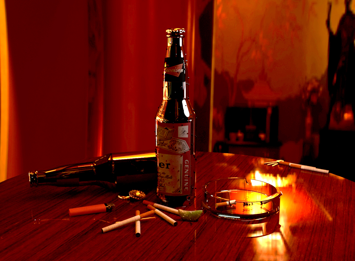 3D 3ds MAX Render Real nasha naman intoxication beer Label cigarette red youth death hyper