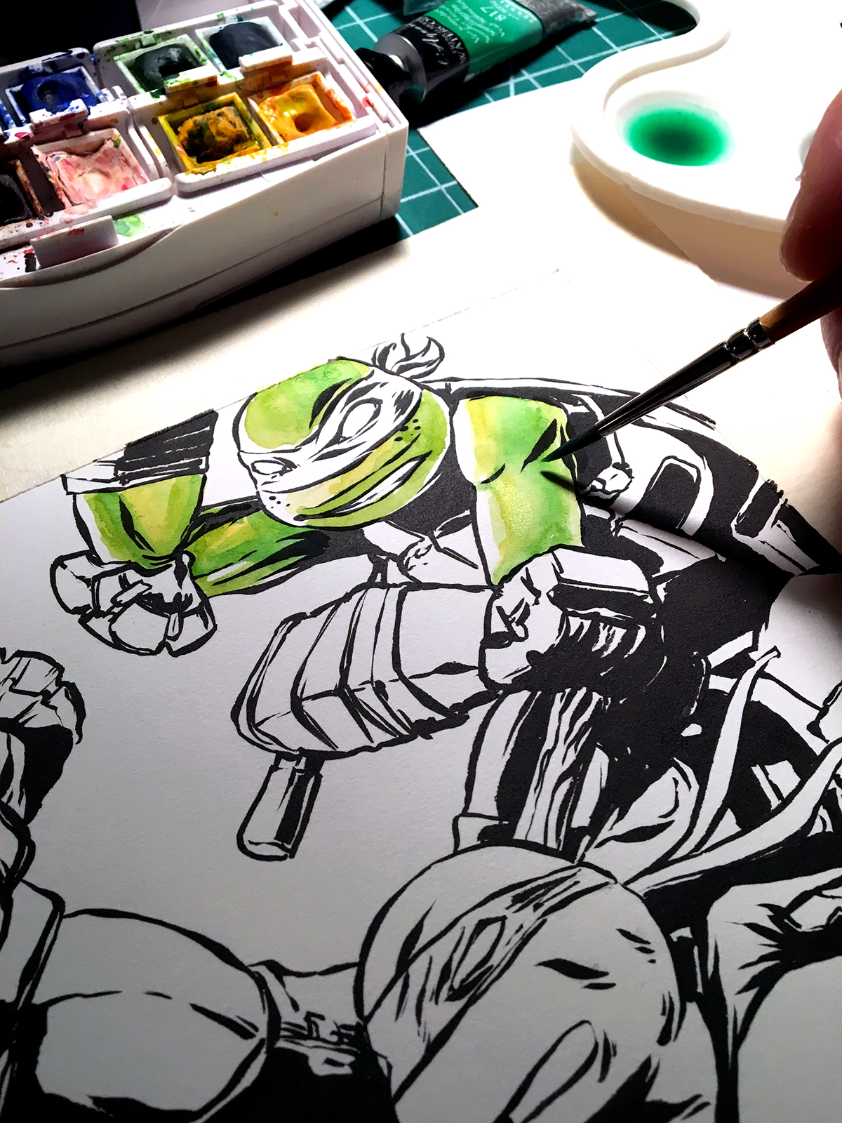 TMNT teenage mutant ninja Turtles  Leonardo Michelangelo Donatello raphael nickelodeon watercolor ink Marker prismacolor