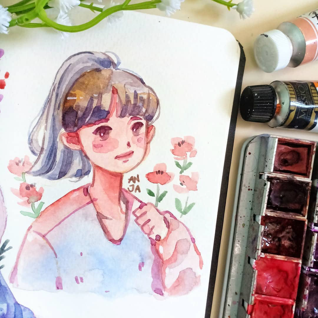 Character cute girly ILLUSTRATION  watercolor