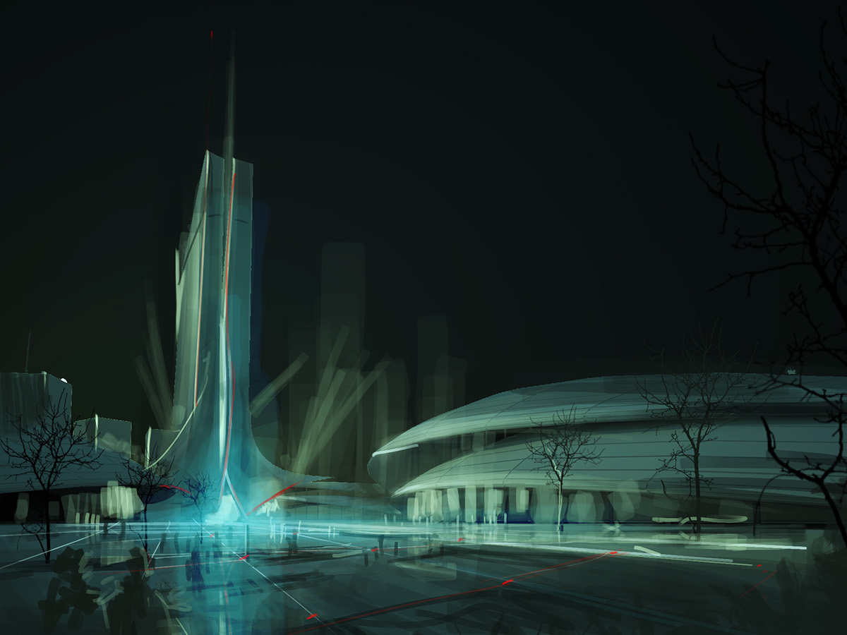 architectural visualization Matte Painting city night visualization design photoshop 3D Studio Max