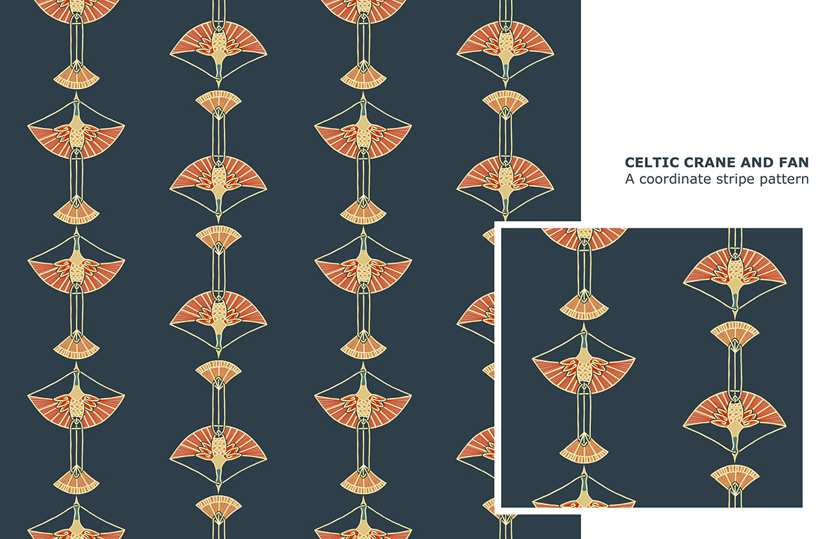 celtic patterning cranes jacquard japanese textile koi pond pattern design  print design  surface design weave pattern weaving