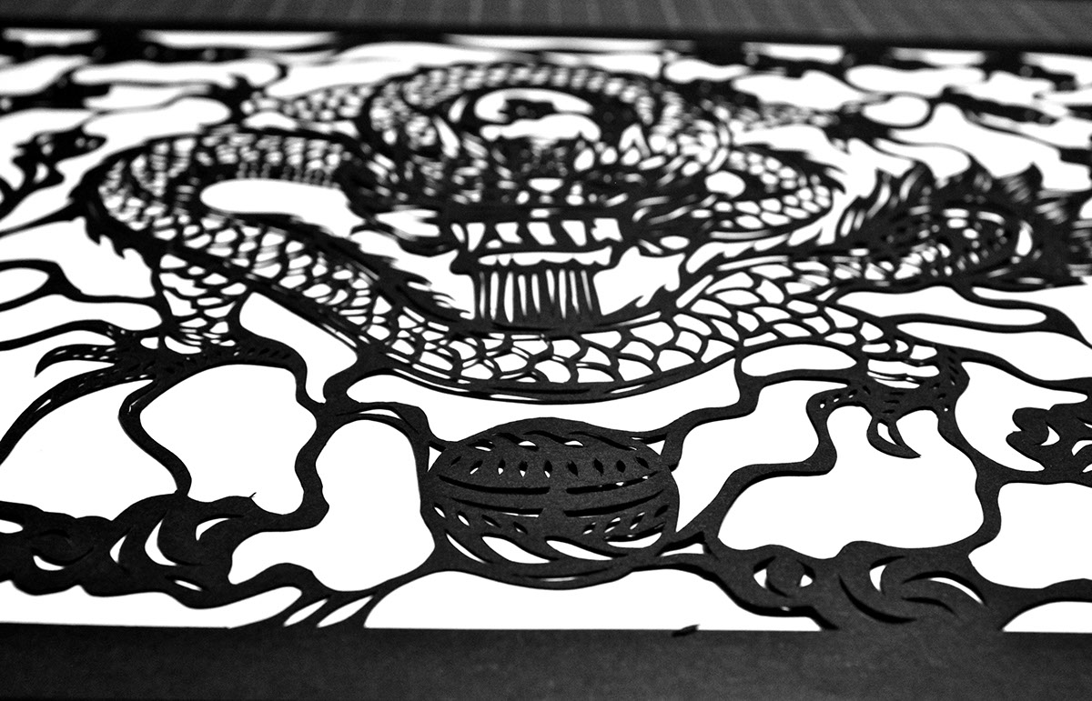 paper cut dragon black craft zodiac die-cut