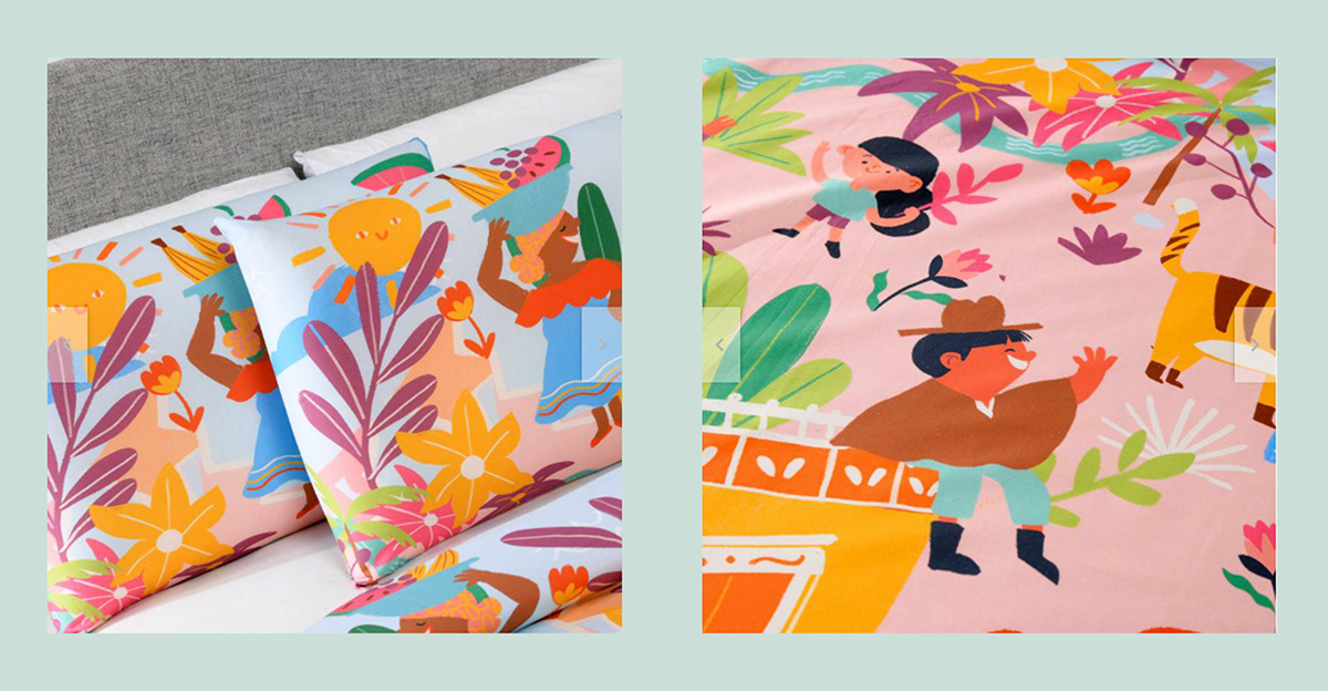 bedcover falabella ILLUSTRATION  ilustracion product design  Southamerica surface design textile textile design 