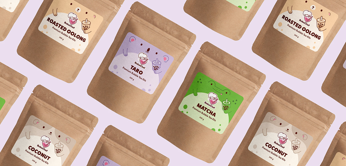 Boba Boba Tea bubble tea cute drink Food  graphic design  ILLUSTRATION  package design  Packaging