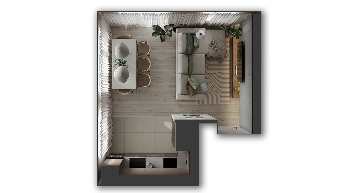 дизайн интерьера interior design  living room kitchen visualization кухня гостиная   Визуализация интерьера кухня-гостиная современный дизайн