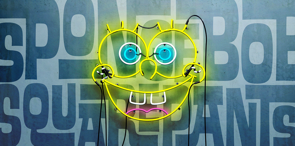 spongebob neon poster Render popart cinema4d keyart design theater  inspire
