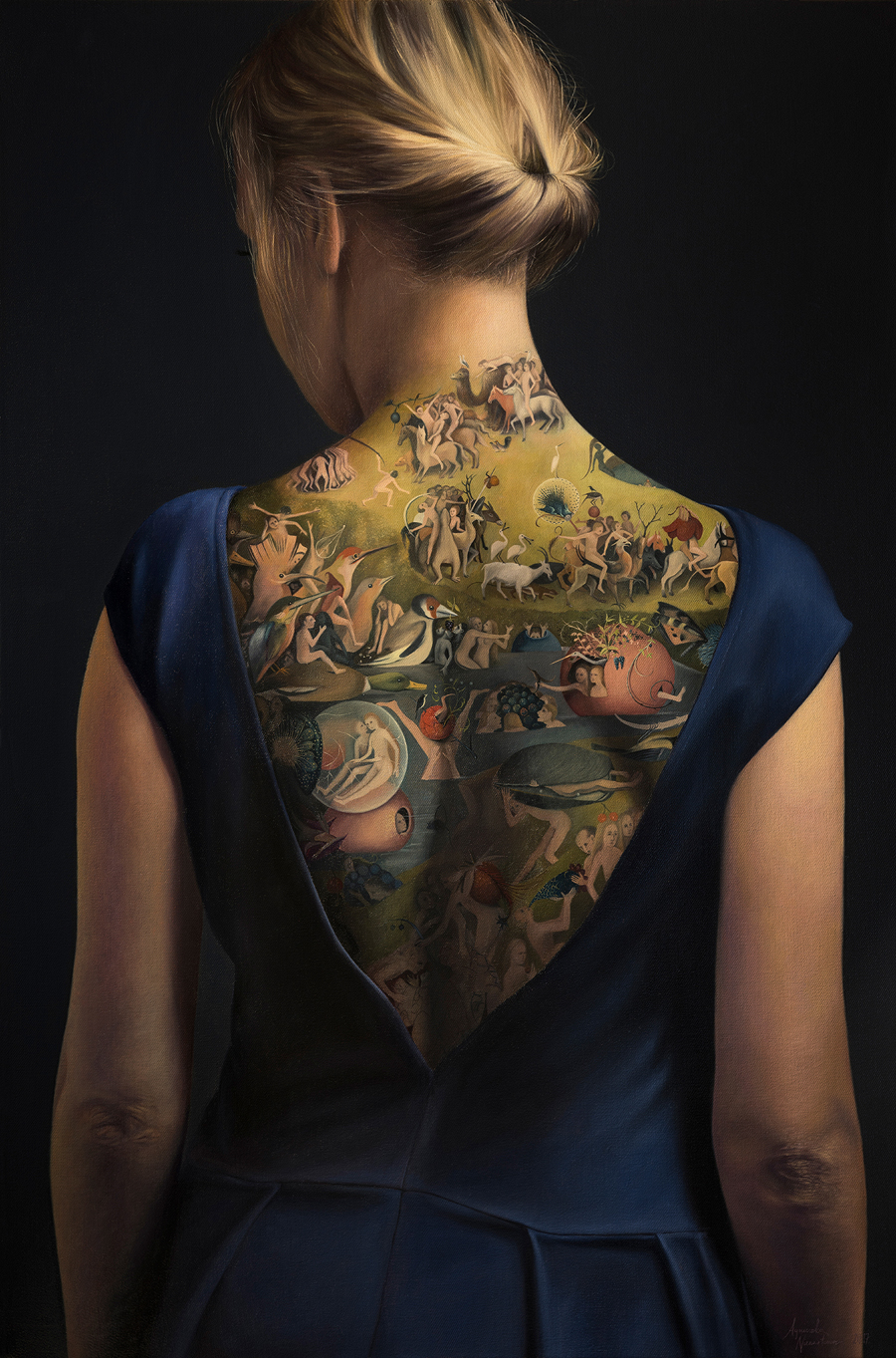 tattoo Bosch hieronymus bosch woman portrait Realism realistic oil on canvas painting   figurative art