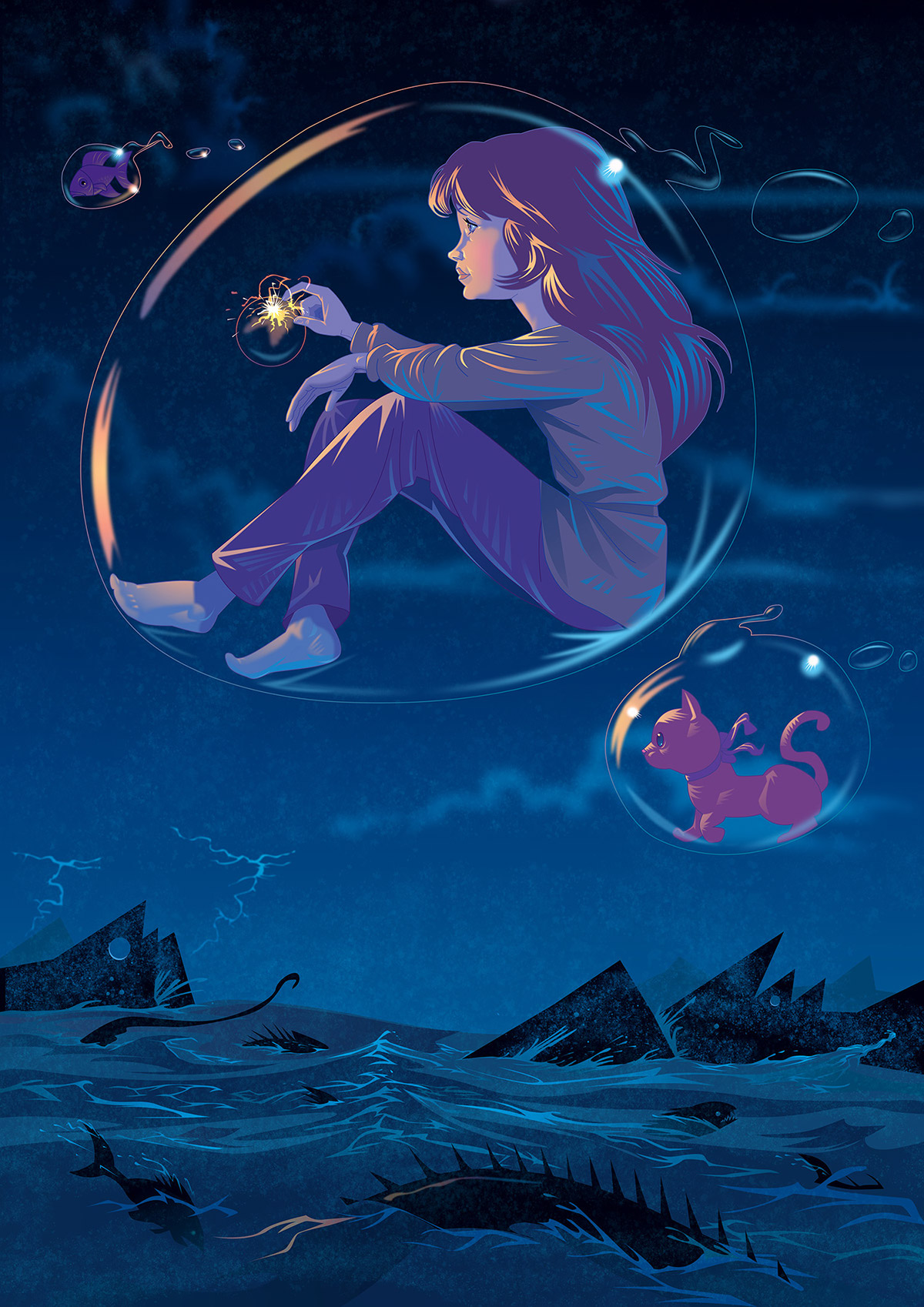 girl manga Cat portrait maxfield parrish rockwell romance fantasy Walt Disney