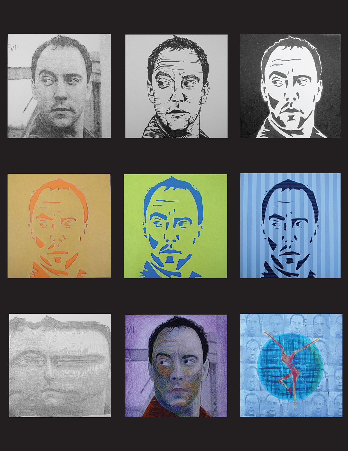 dave matthews exploration paints photocopy Marker pen portrait collage