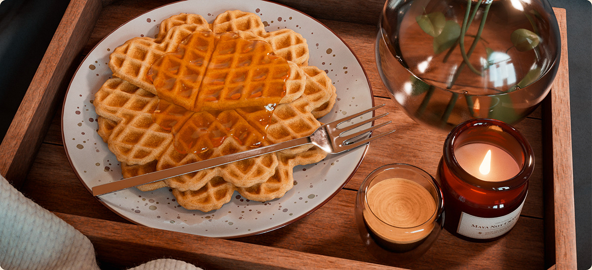 breakfast Waffles Food  3d modeling Realism 3D arnold Maya Substance Painter texturing
