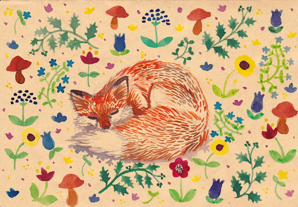 ink inktober traditionnal FOX Cat eve brengard Eve brengard watercolor