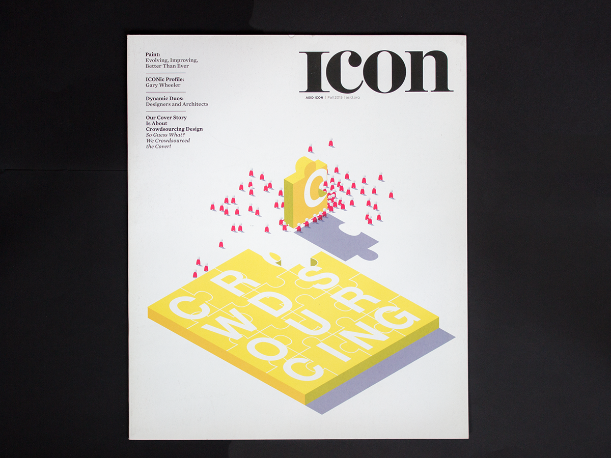 cover ILLUSTRATION  Isometric yellow magazine puzzle crowdsourcing Collaboration TEAMWORK