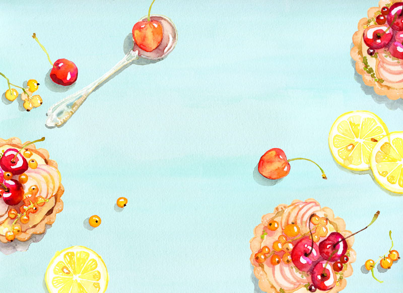 watercolor Food  Cherries summer