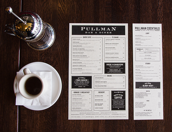 restaurant bar diner menu Pullman