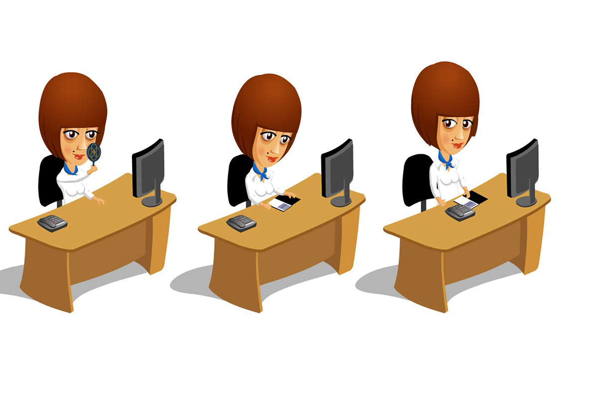 Isometric 2D Game Art character animation Office interactivity Flash game funny cartoon vector