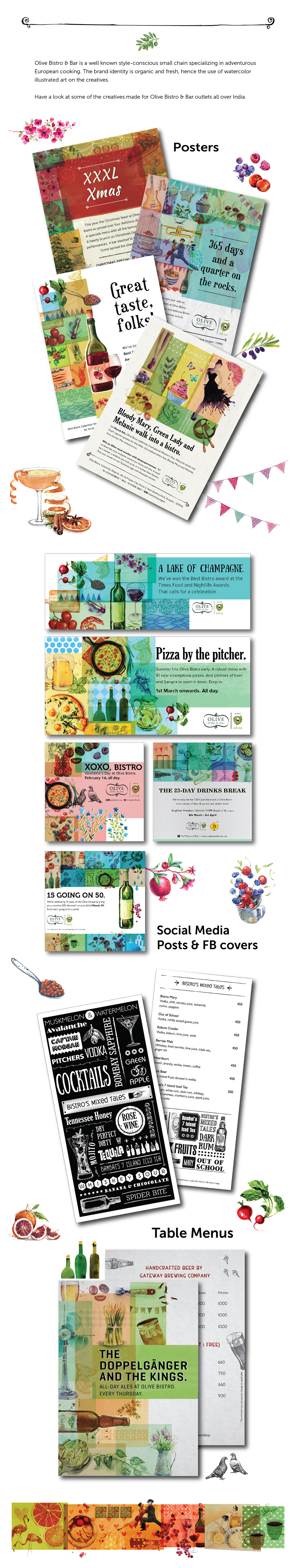 ILLUSTRATION  handmade Food  menu poster posts social media colors watercolors restaurant
