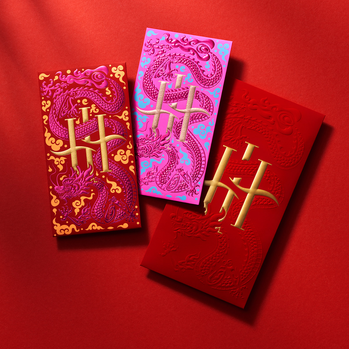 ang bao chinese new year Red Packet dragon vector foil stamping 3D emboss