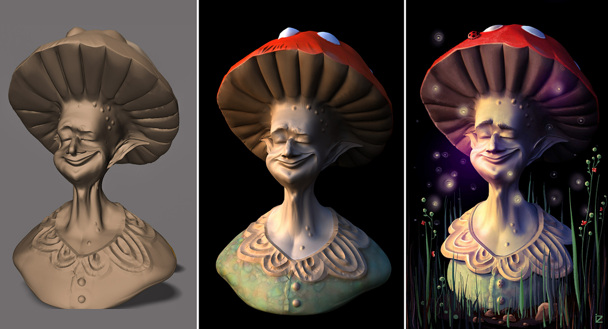 digital 3D fairy mushroom elf Character design