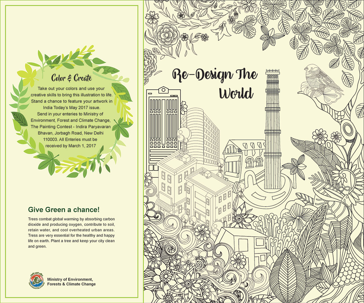 Clean & Green adult colouring sheet plant a tree green clean city swachh bharat