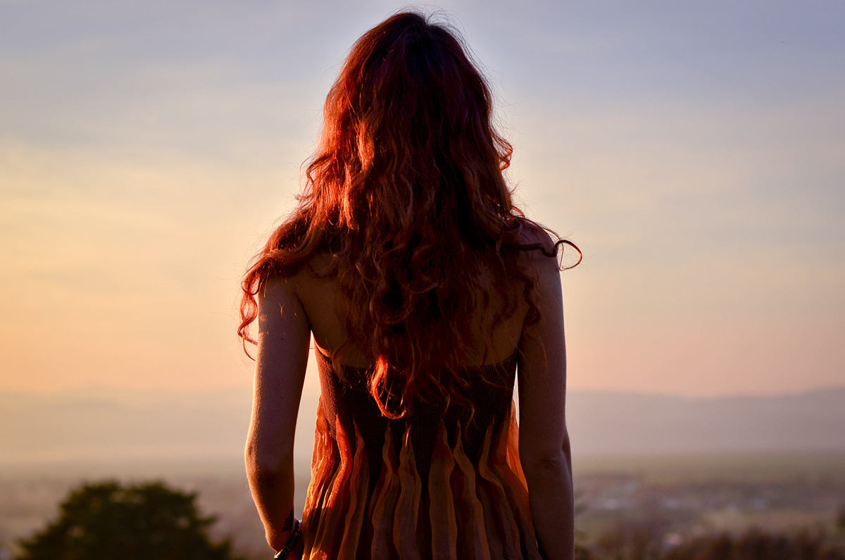 girl autumn sunset red hair forrest tatoo Nature Tree  woman