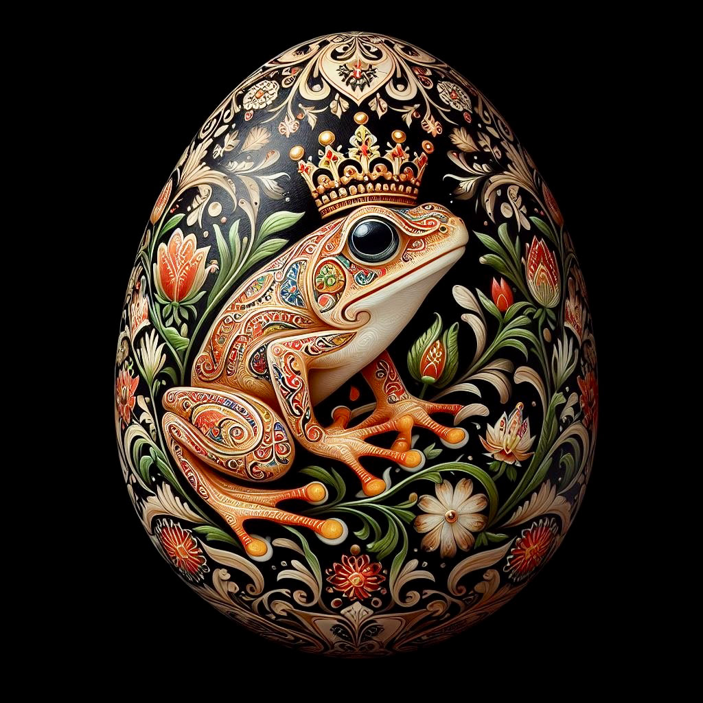 frog khokhloma art russian art intricate ornate Colourful  eggshell art 