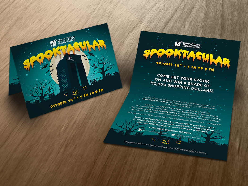 Halloween magazine cover folding invite Invitation casino gambling rewards haunted moon