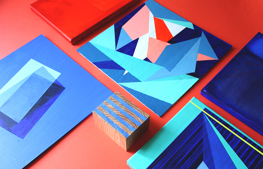 geometric abstract colors red blue canvas