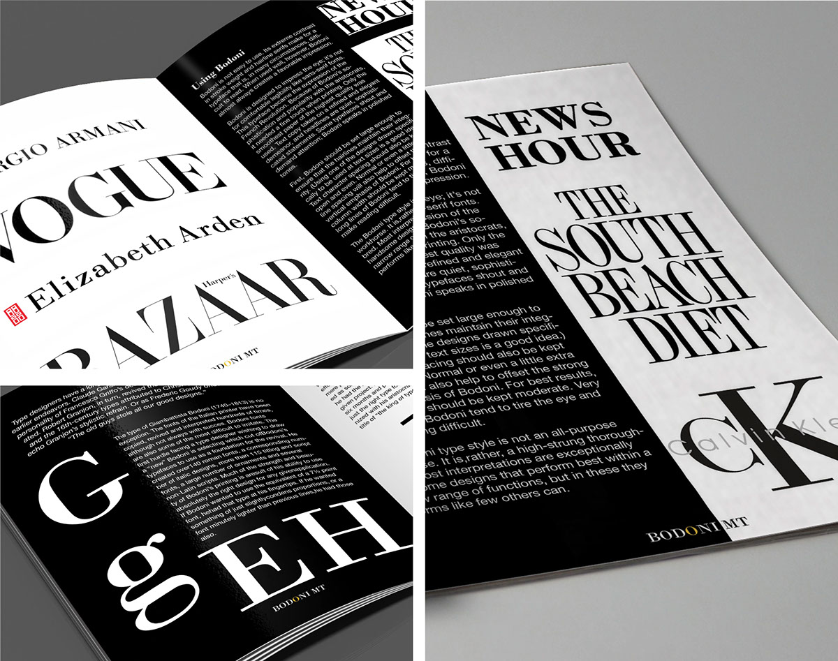 type bodoni Booklet Layout design royal magazine Type Specimen
