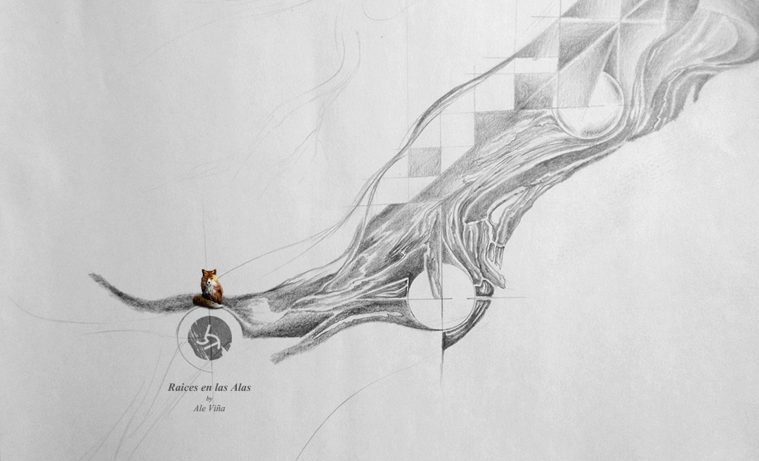 ALAS arbol raices naturaleza ilustracion grafito dibujo abstracto arte geometry