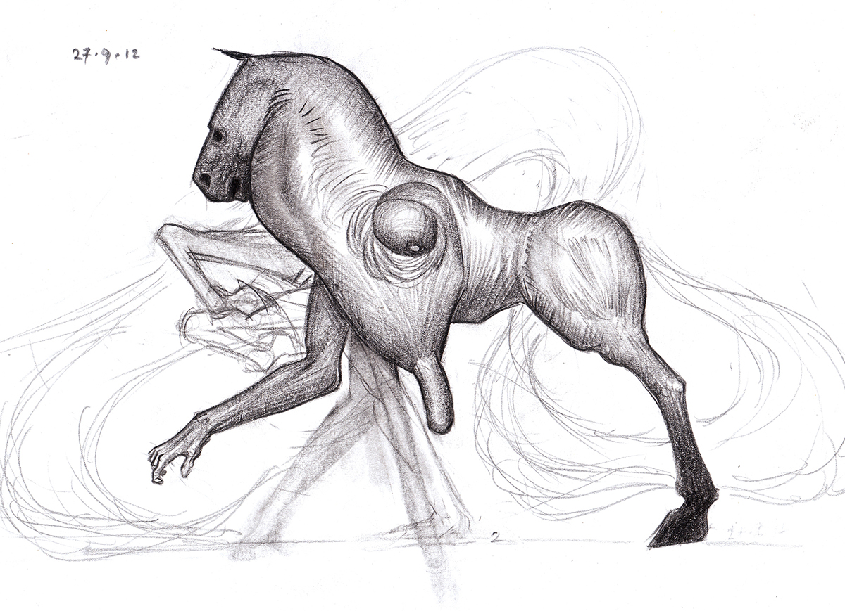 sketchbook nikos tsounakas pen pencil black White random lines body human horse anatomy
