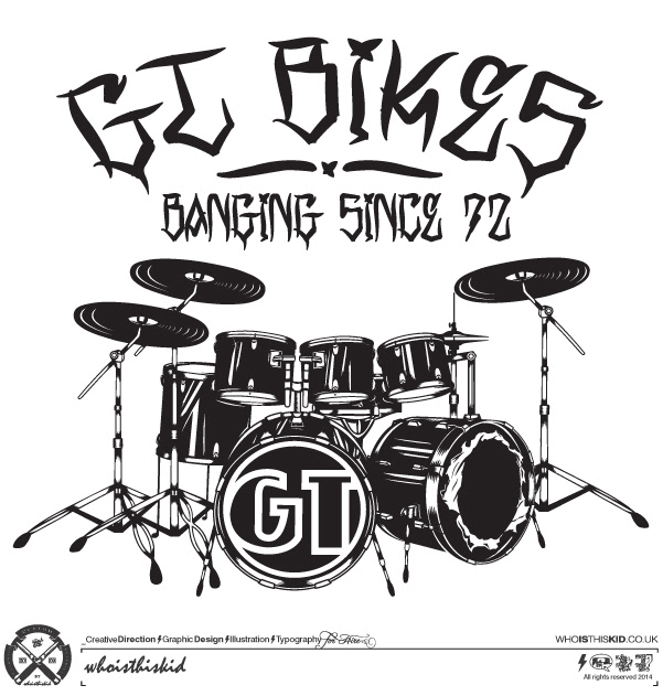 drums rock n roll GT bikes GT BMX banging Drum Kit Gt Stickers sticker sheet swag