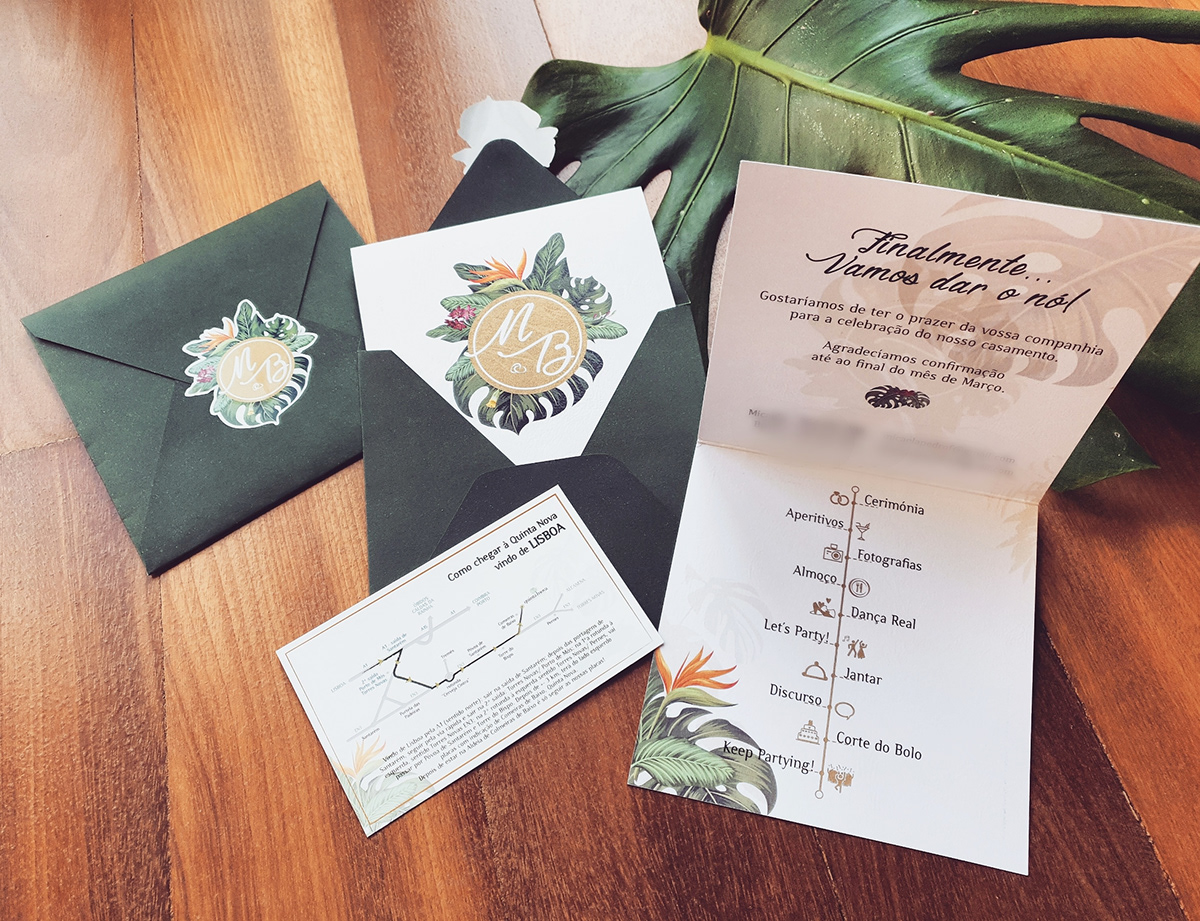 bride Event Design plants tropical elements tropical leaves Wedding Card wedding design wedding invitation
