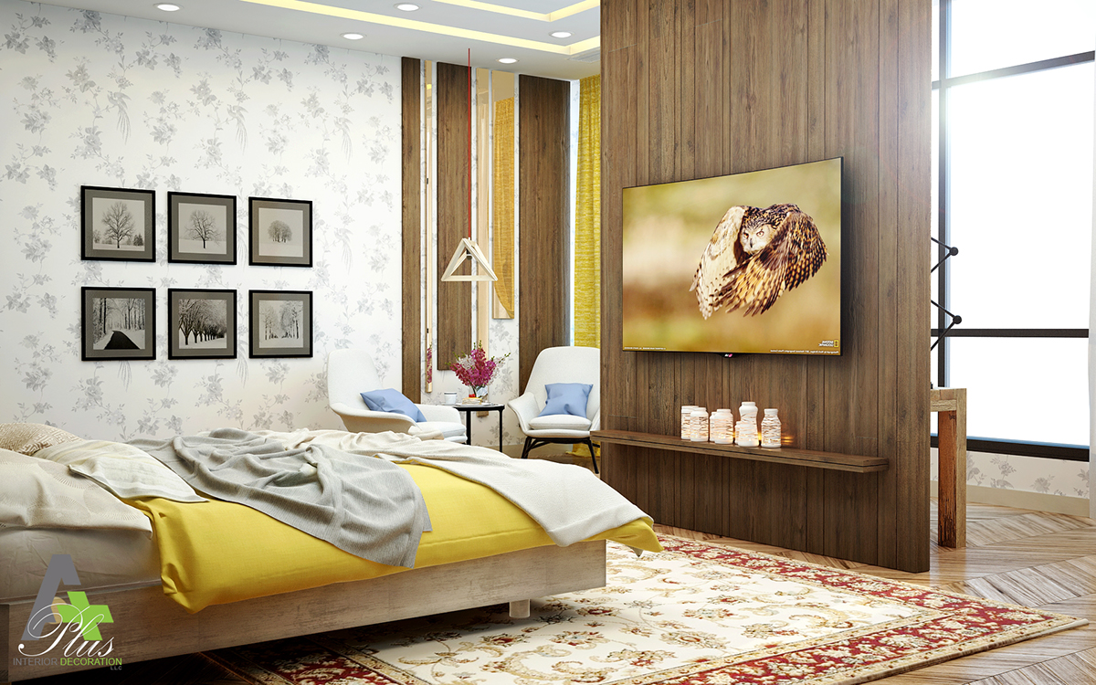 3ds max vray V-ray photoshop Interior design Interior-Design bedroom yellow islamic
